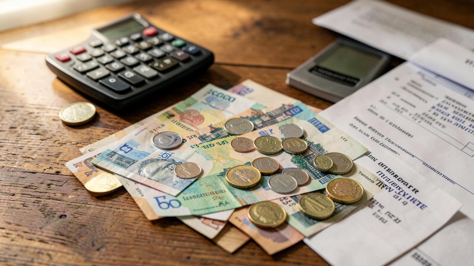 Schweizer Franken, Münzen und Finanzierungsunterlagen auf einem Tisch